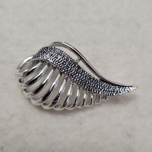 Vintage MARBOUX Signed Silver Tone Filigree Leaf 2" Pin Brooch Pin